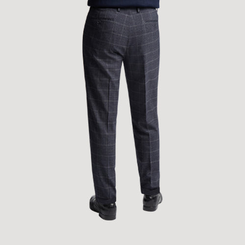 Jeff Banks Tailored Fit Plaid Turn-Up Dress Pants in Navy