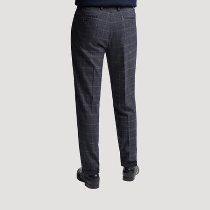 Jeff Banks Tailored Fit Plaid Turn-Up Dress Pants in Navy