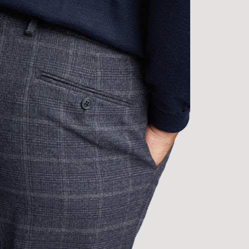 Jeff Banks Tailored Fit Plaid Turn-Up Dress Pants in Navy