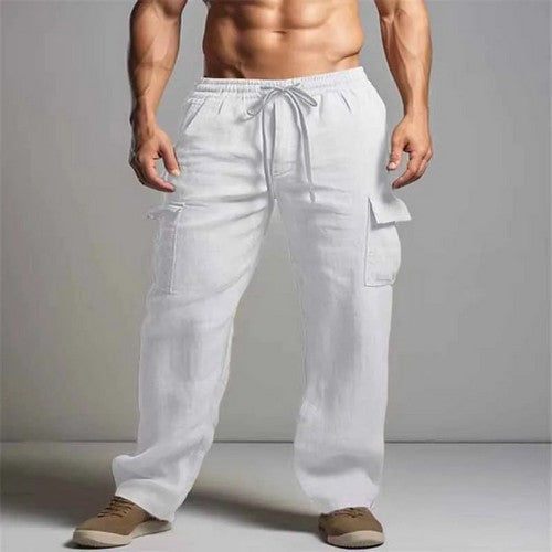 Linen Blend Cargo Pants in White
