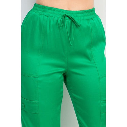 Satin Cargo Jogger-Style Pants in Green