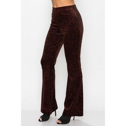 Glittery Flare Elastic Pants in Black & Red