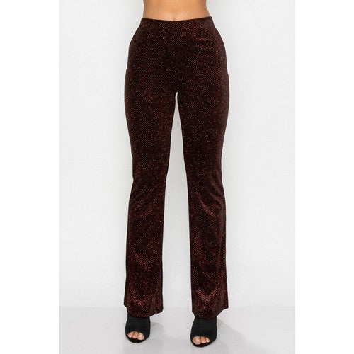 HMST0701-P(Pants) Glittery Flare Elastic Pants in Black & Red