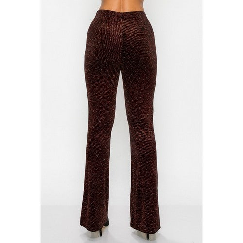 Glittery Flare Elastic Pants in Black & Red