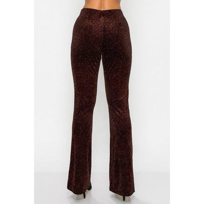 Glittery Flare Elastic Pants in Black & Red