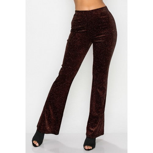 Glittery Flare Elastic Pants in Black & Red
