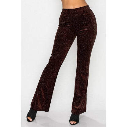 Glittery Flare Elastic Pants in Black & Red