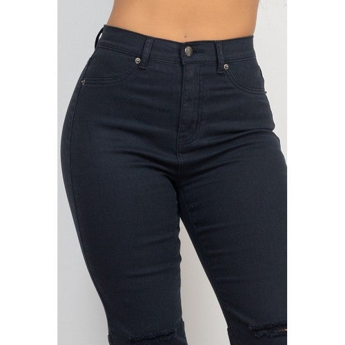 High Rise Distressed Super Flare Jeans in Black