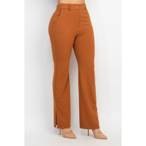 Side Slit Dress Pants in Cognac