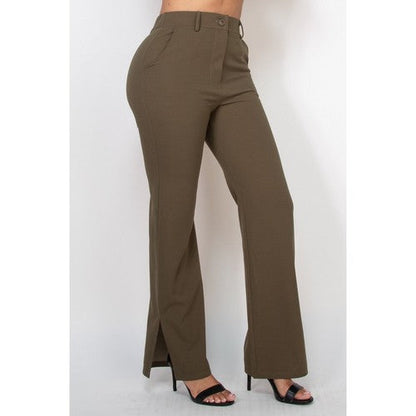 Side Slit Dress Pants in Olive
