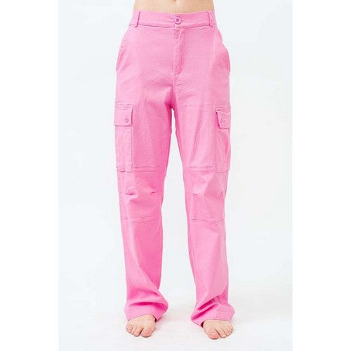 P18573 Twill Cargo Pants in Pink