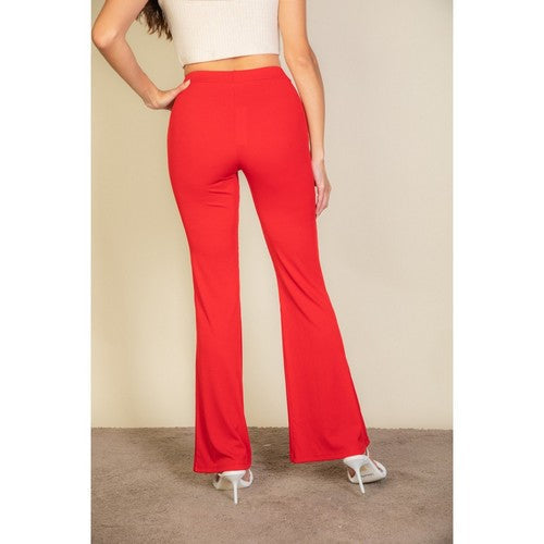 Rib Flare Pants in Red