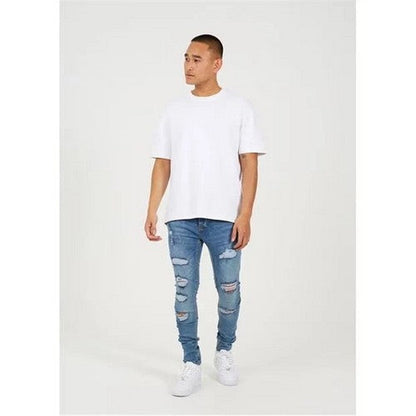 Brave Soul Destroyed Skinny Fit Jeans in Medium Blue