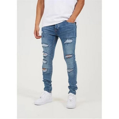 Brave Soul Destroyed Skinny Fit Jeans in Medium Blue