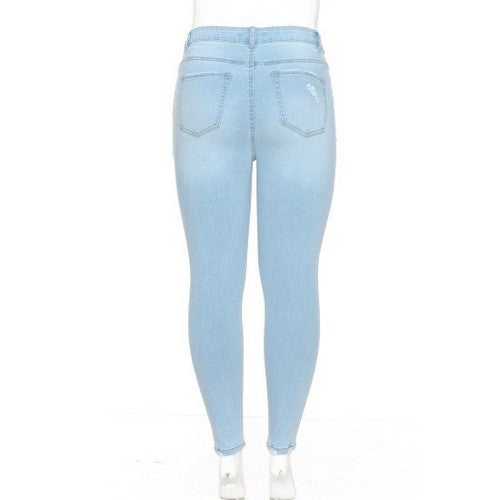 Wax Jean Distressed Skinny Jeans in Light Denim