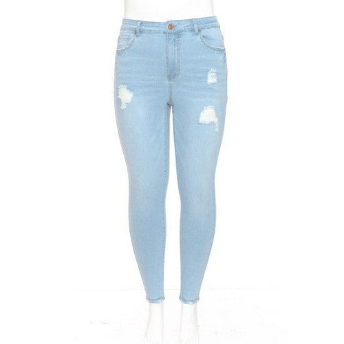 Wax Jean Distressed Skinny Jeans in Light Denim