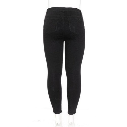 Wax Jean Distressed Knee Skinny Jeans in Black Denim