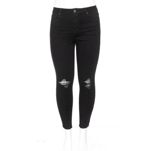 Wax Jean Distressed Knee Skinny Jeans in Black Denim