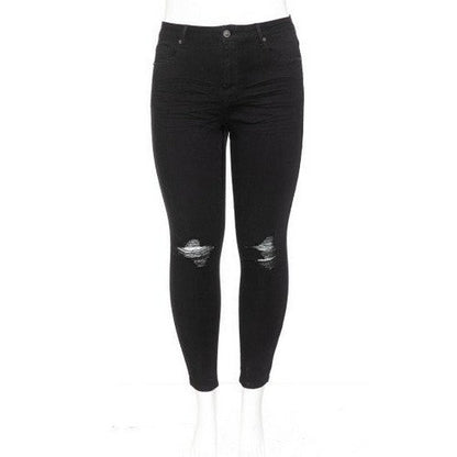 Wax Jean Distressed Knee Skinny Jeans in Black Denim