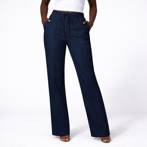 Mango Front Seam Drawstring Crepe Pants in Black