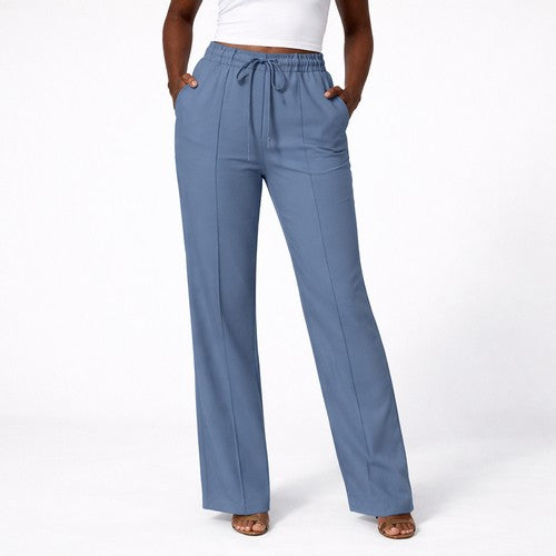 Mango Front Seam Drawstring Scuba Pants in Blue
