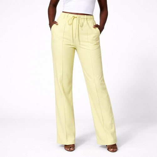 Mango Front Seam Drawstring Scuba Pants in Lime Green