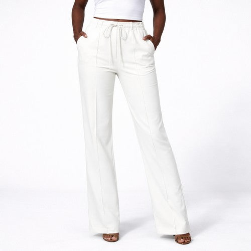 Mango Front Seam Drawstring Crepe Pants in White