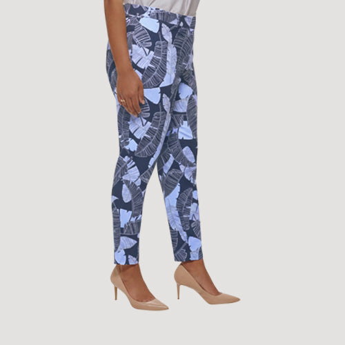 H&M Slim Fit Linen Dress Pants in Black & Cream Leaf Print
