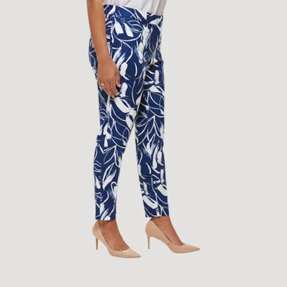 H&M Slim Fit Linen Dress Pants in Navy & White Floral Print