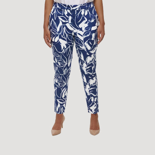 H&M Slim Fit Linen Dress Pants in Navy & White Floral Print