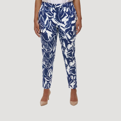H&M Slim Fit Linen Dress Pants in Navy & White Floral Print