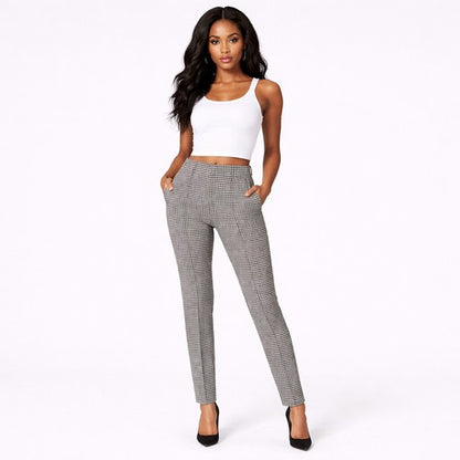 Marks & Spencer Slim Fit Front Seam Pull-On Dress Pants in Brown Houndstooth