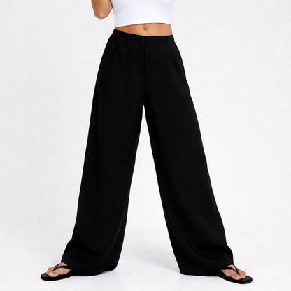 H&M Wide Leg Linen Pants in Black