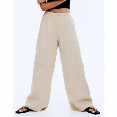 H&M Wide Leg Linen Pants in Ivory