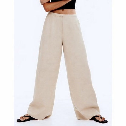 H&M Wide Leg Linen Pants in Ivory