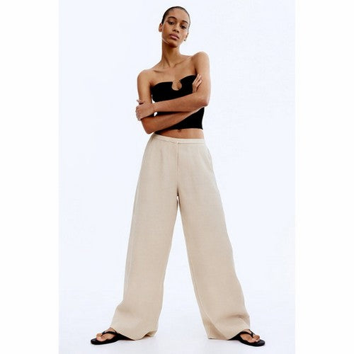 H&M Wide Leg Linen Pants in Ivory