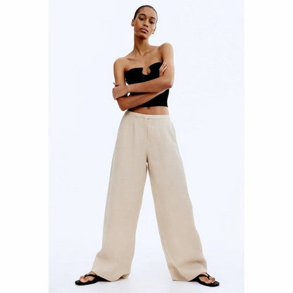 H&M Wide Leg Linen Pants in Ivory