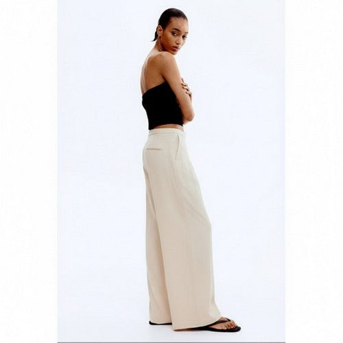 H&M Wide Leg Linen Pants in Ivory