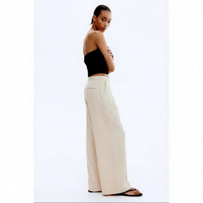 H&M Wide Leg Linen Pants in Ivory