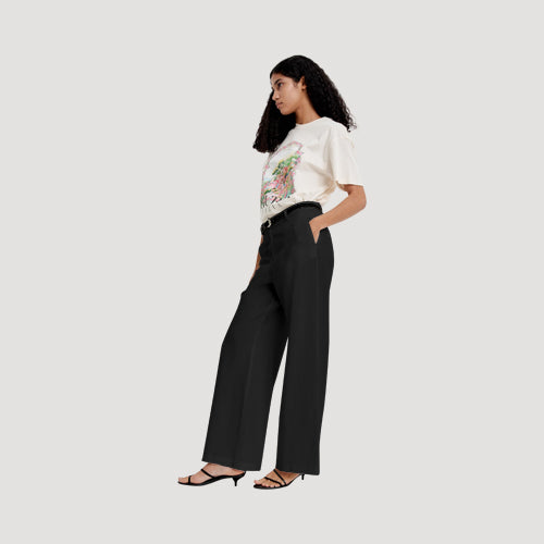 H&M Wide Leg Linen Pants in Black
