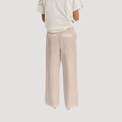 H&M Wide Leg Linen Pants in Light Beige