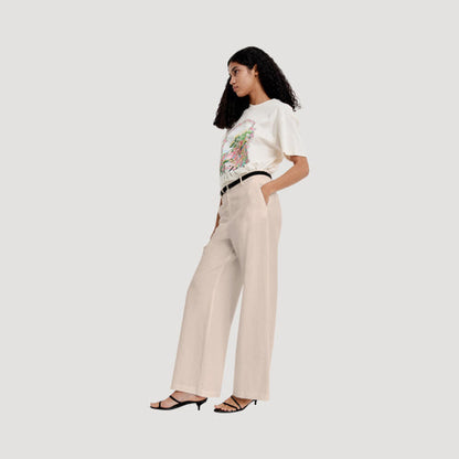 H&M Wide Leg Linen Pants in Light Beige