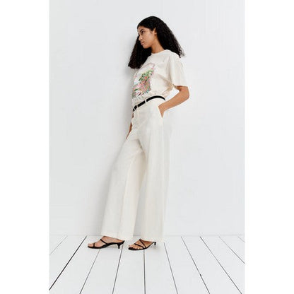 H&M Wide Leg Linen Pants in Off White