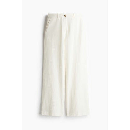 H&M Wide Leg Linen Pants in Off White