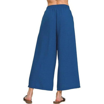 Crepe Wide Leg Cropped Pants in Blue-Grey