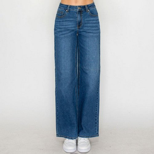 90418 Low Rise Basic Wide Leg Jean in Medium Denim