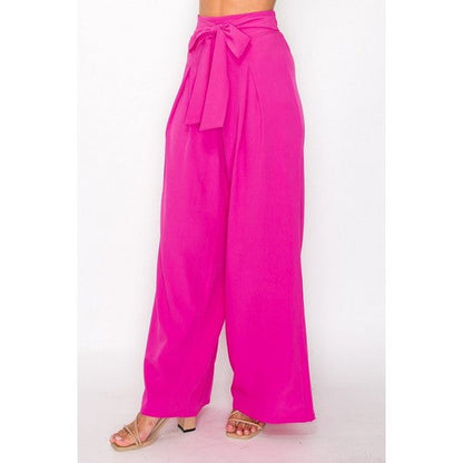 Tie Waist Palazzo Pants in Hot Pink