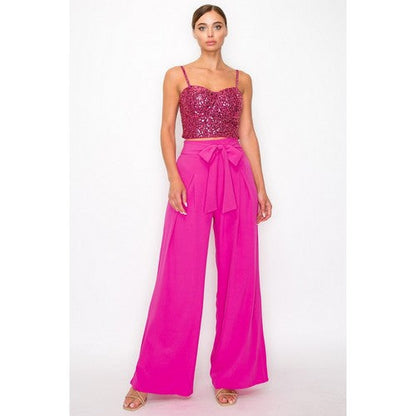 Tie Waist Palazzo Pants in Hot Pink