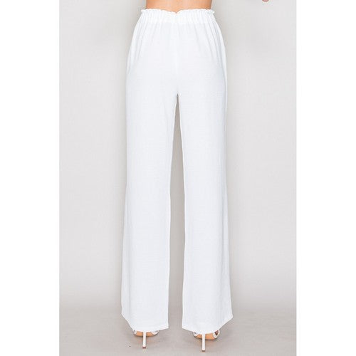 Tie Waist Wide Leg Pants in White