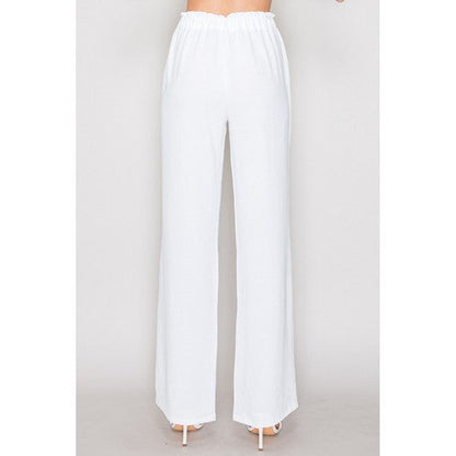 Tie Waist Wide Leg Pants in White